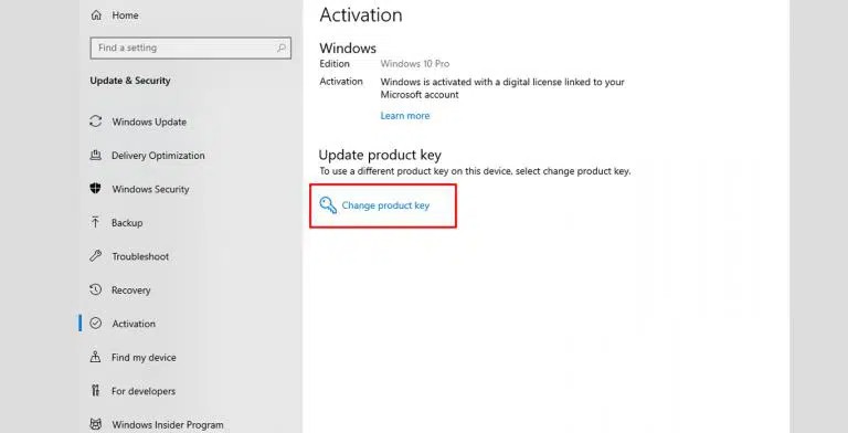 Select Change Product Key