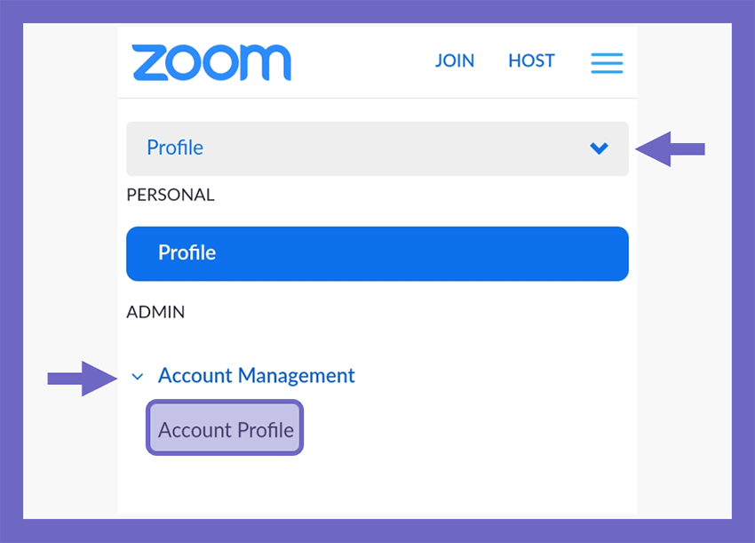 Go to Zoom Account Profile Page