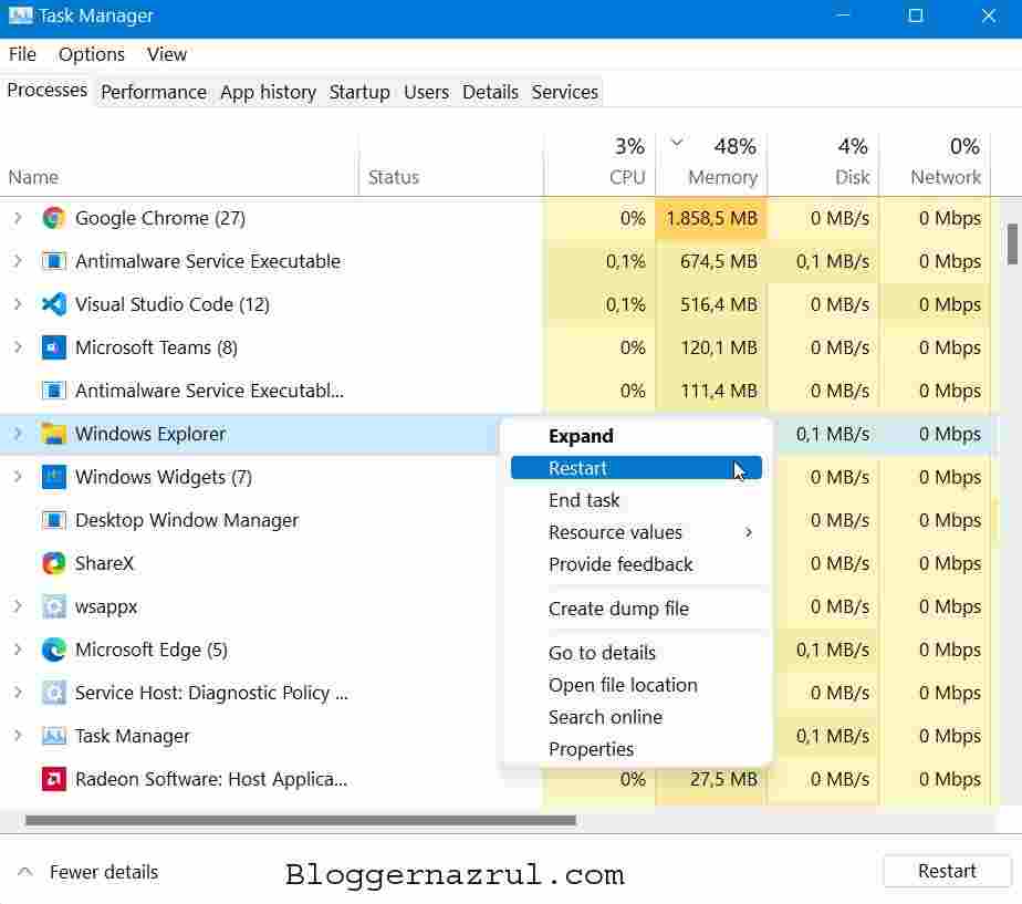 Restart Windows Explorer
