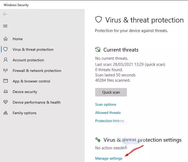 Click the Manage Settings button