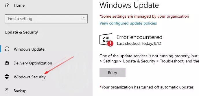 Click the Windows Security Menu