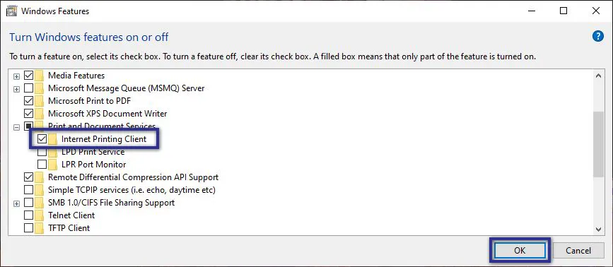 Check Internet Printing Client