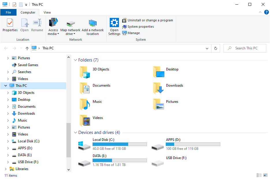 How to see Windows 10 storage capacity via File Explorer