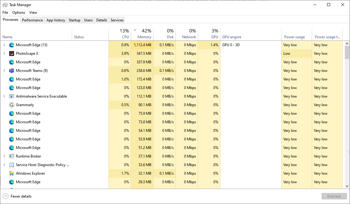 Open the Task Manager via the shortcut Ctrl+Shift+Esc
