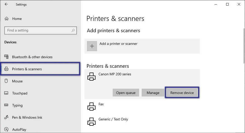 Re-add the printer device