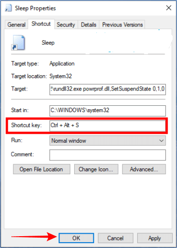 Setting a short key to sleep laptop with a keyboard