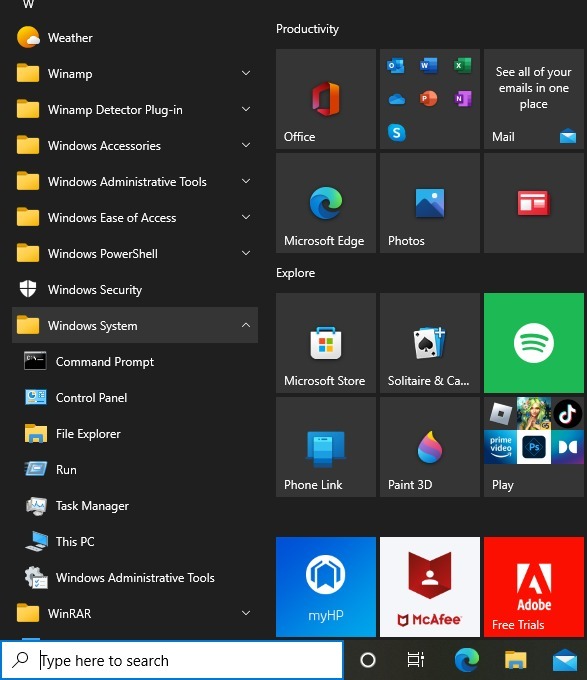 Through the Start Menu