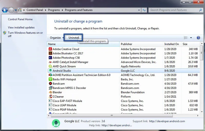 Uninstall unnecessary applications