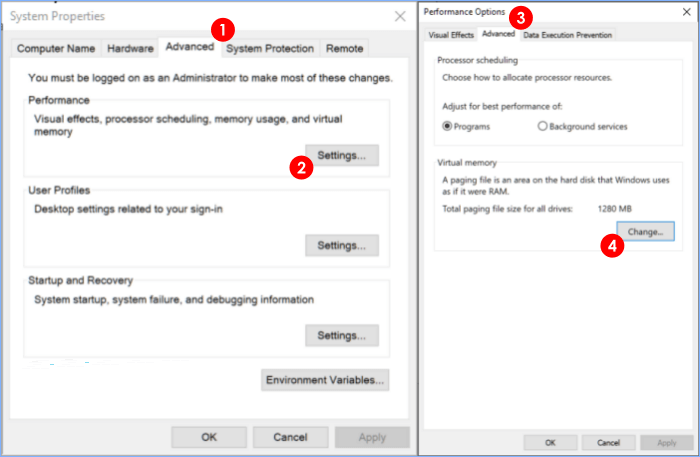 Adjust the Virtual Memory capacity