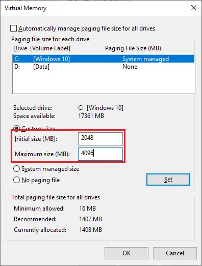 How to Resize (Resize) Pagefile