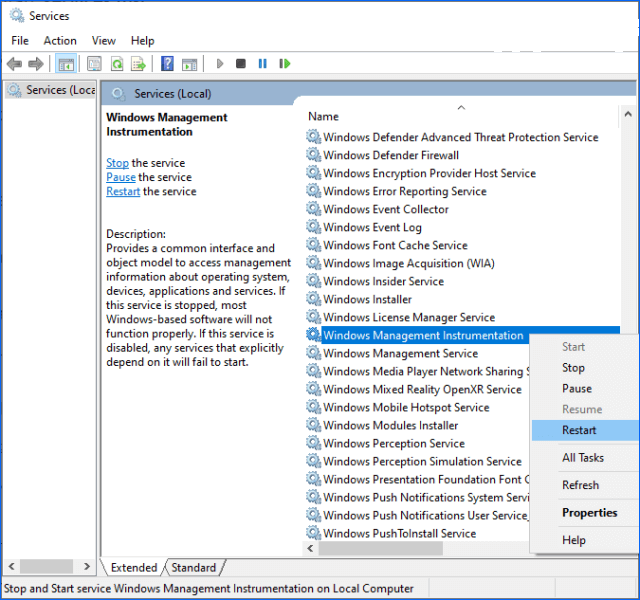 Restart the WMI service