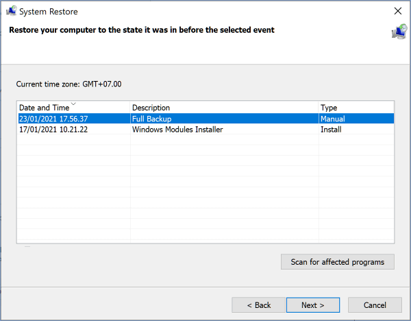 Run System Restore