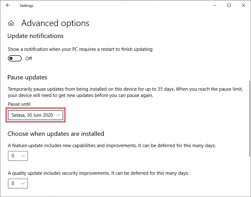 Turn off All Updates