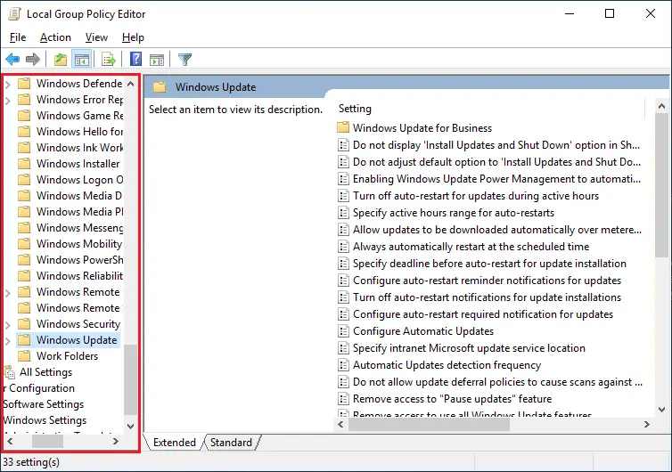 Turn off Auto Update via Group Policy Editor