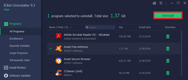 Using IObit Uninstaller
