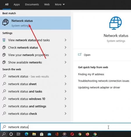 Open the Network Status Feature